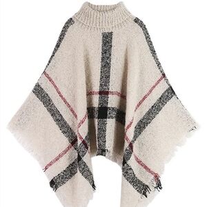 Goodnight Macaroon Cream and Black Plaid Poncho